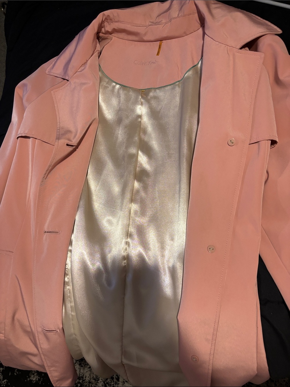 Calvin Klein Pink Trench Coat with Cream Satin Lining
